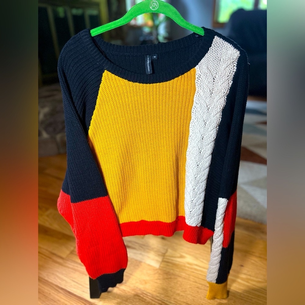 Moon&Madison crew neck sweater, orange/cream/black/yellow, medium